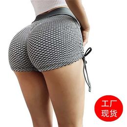 Women's Shorts New trend sports honeycomb bubble shorts with high elasticity slim fitness waist sexy yoga pants for womenL2404