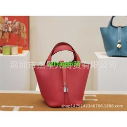 Picotin Leather Totes Zeng Zengchun Handsewn Handheld Womens Bag Vegetable Basket Water Bucket Bag Litchi Pattern Tc Leather Cowhide Q5 Red have logo HBZORL
