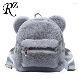 Backpack Style Bear Ears Plush Women Faux Fur Shoulders Bag Cute Furry Mini Girl Backpacks Winter Bags For 2024