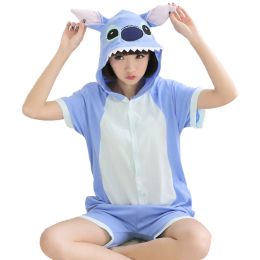 Socks Summer Pama Short Sleeve Kigurumis Anime Blue Onesie Cute Funny Suit Cotton Hooded Jumpsuit Animal Cat Panda Homewear