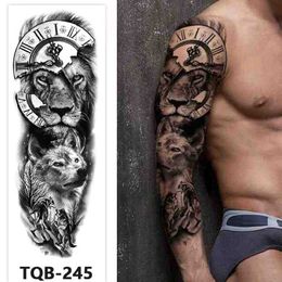 Tattoo Transfer Temporary Tattoos for Man Large Size Arm Sleeve Tattoo Sticker Body Art Fake Tattoo for Women Black Forest Tatoo Wolf 240426