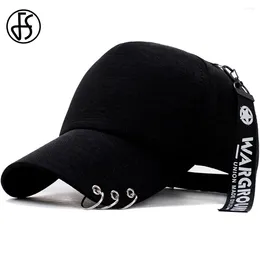 Ball Caps FS 2024 Trendy Iron Ring Baseball For Men Snapback Hip Hop Cap Black Cotton Streetwear Summer Women Hat Bone Trucker Hats