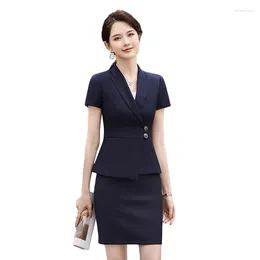 Two Piece Dress Blue Women Skirt Suit 2024 Summer In White Black Chic And Elegant 2 Sets Office Ladies Work Wear Short