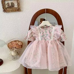 Summer Girls Princess Dress Floral Bubble Sleeve Dresses Kids Party Wedding Birthday Tutu Gown Children Clothing 240426