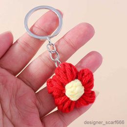 Keychains Lanyards Fashion Flower Keychan Handmade Knitted Flower Charms Keyrings for Women Men Car Key Handbag Pendants Key Chains DIY Accessories