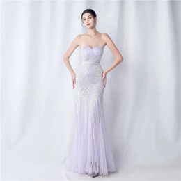 Runway Dresses YIDINGZS Women Sexy Bar Party Maxi Dress Strapless Sequin Evening Dress Long Prom Dress 31501 Y240426