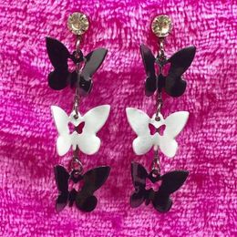 Multi storey Black white Crystal Butterfly Tassels Dangle Chandelier Earrings Exaggerated Pendant Earrings1960428