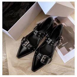 Casual Shoes Double-row Needle Buckle Strap Sewing Pointed Toe Solid One-strap Fashion Women's Pumps 2024 For Women Zapato