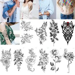 Tattoo Transfer Waterproof Flower Temporary Tattoos Sticker Realistic Fake Black Rose Tatoos For Women Girl Body Art Arm Legs Tattoo 240427