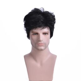 Wigs WHIMSICAL W Synthetic Full Wig Mens Wig Black Short Hair Wigs Natural Straight Heat Resistant High Fiber Wigs for Men