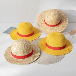 Berets 35cm Straw Hat Cosplay Anime Luffy Cap Animation Performance Kids Adults Summer Sun Headwear Beach