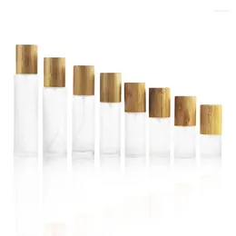 Storage Bottles Selling 20ml 1OZ 60ml 80ml Frosted Glass Cream Spray Pump Bottle With Bamboo Lid Mist Sprayer Lotion Cosmetic Packing