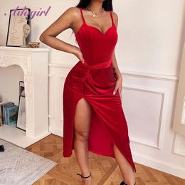 Casual Dresses Sexy Velvet Strapless V Neck Backless Bandage Evening Party Club Long Dress Women Elegant High Split Ruched Spring Robe