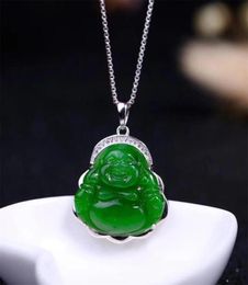 Classic New S925 with Certificate Sterling Silver Natural Chinese Hetian Green Jade Women Jasper Pendant Buddha necklace4922704