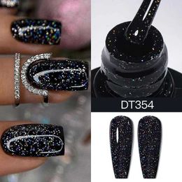 Nail Polish MEET ACROSS 7ml Glitter Black Nail Gel Polish Colourful Gel Laser Glitter Sequins Effect Semi Permanent Nail Art Design Varnish Y240425