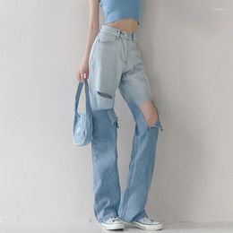 Women's Jeans Gradual Change Baggy Women Summer Retro High Waist Loose Slimming Mop Pants Fashion Ripped Straight Leg Wide