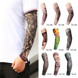 Tattoo Transfer Fake Temporary Tattoo Sleeves Tattoos Full Long Slip On Arm Tattoo Sleeve Kit Men Elastic Nylon Glove Tattoos black skull design 240426