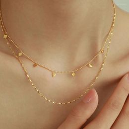 Chains Small Square Sequin Double-layer Collarbone Necklace Stacked Titanium Steel Resistant Colorfast High-end Women Jewellery