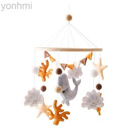 Mobiles# Baby Rattle Toy Soft Felt Ocean Wooden Mobile On The Bed Newborn Music Box Bed Bell Hanging Toys Holder Bracket Infant Crib Toys d240426
