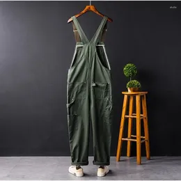 Men's Pants Men Vintage Casual Overalls Rompers Army Green Loose Straight Cargo-Pants Multi-Pocket American Style Street Suspenders Jumpsuit