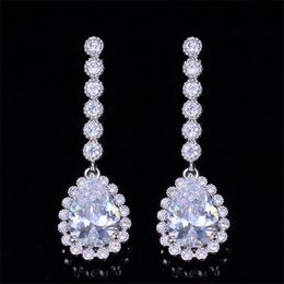 luxury 3.8cm dangle diamond earring designer for woman wedding engagement long water drop white red green 3A zirconia copper bride earrings jewelry womens gift