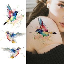 Tattoo Transfer 3D Watercolour Hummingbird Temporary Tattoo Sticker Womens Fashion Body Art Arm Shoulder Tattoos For Adult Fake Waterproof Tatoo 240427