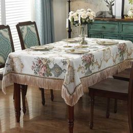 Table Cloth Retro Chenille tablecloth used for dining tables rectangular circular Tassel jacquard chair covers table covers party events and home decor 240426