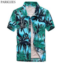 Men's Casual Shirts Blue Palm Tree Printed Hawaiian Shirt Men 2020 Summer Short Sleeve Beach Aloha Party Casual Shirts Mens Holiday Vacation Chemise 240424