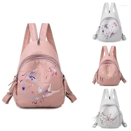 School Bags ASDS-Ladies Embroidered Leather Backpack Girly Ladies Women Soft Flowers