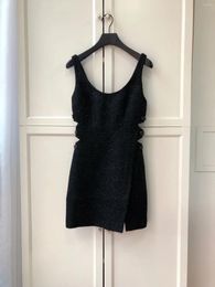 Casual Dresses 2024 Women's Fashion Sleeveless Crew Neck Black Sparkling Dress 0316