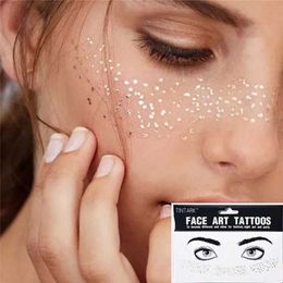 Tattoo Transfer Flash Metallic Gold Face Temporary Tattoo Waterproof Blocked Freckles Makeup Stickers Eye Decal Wholesale 240427