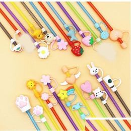 Drinking Straws Sts Sile Cap Dustproof Cartoon Cute Reusable St Topper Eco Friendly Drop Delivery Home Garden Kitchen Dining Kitchen, Dhhmr