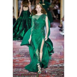 Murad Chiffon Long Evening Zuhair Dark Green High Side Slit Pageant Party Gowns Formal Prom Dresses Bc2738