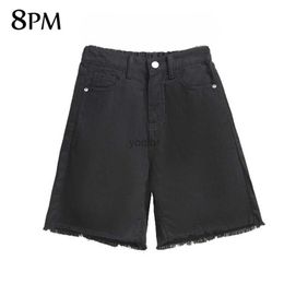 Women's Shorts Womens Bermuda shorts comfortable waist wear and tear original hem torn denim shorts black Coloured shorts pockets ouc1531L2404