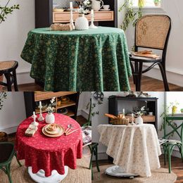 Songlin Branch Printing Christmas Cotton Kitchen Linen Table Cloth Round Cover Dining Tassel Home Decoration 240426