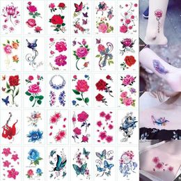 Tattoo Transfer 30pcs 3D Flower Butterfly Temporary Tattoos for Women Adults Girls Waterproof Fake Tattoo Sticker Body Art Arm Tatuaje Temporal 240426