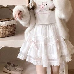 Skirts 2024 Multi Layer Ruffle Summer White Lolita Lace Short Skirt Vintage French Style Swt Harajuku Japanese Soft Girl Kawaii Skirt Y240420