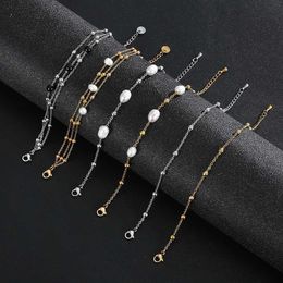 Beaded Multi Style Fashion Jewellery Womens Waterproof and Durable Metal Stainless Steel Exquisite Bead Chain Pearl Bracelet