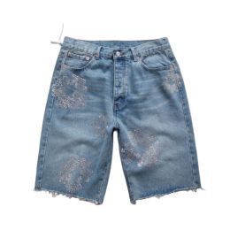 denim black shorts men designer short damen Mens jeans Shorts fashion cpated jeans Rock Revival White Flower Short Pants Skinny Slim Ripped hole Mens Denim Clothes