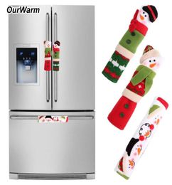 OurWar 3PCSSet Snowman Kitchen Appliance Handle Covers Christmas Decor Kitchen Tools Microwave Door Refrigerator Handle Sets9786043