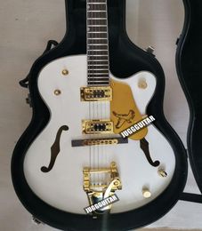 Rare Gold Sparkle Body Binding White Falcon Hollow Body Jazz Electric Guitar Original G Knobs Imperial Tuners Double F Hole Big7330664