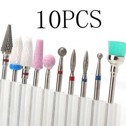 Bits 10Pcs Ceramic Nail Dill Bits Cuticle Clean Set Milling Cutter for Manicure Machine Remove Nail Polishing Equipment Accessories