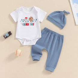 Clothing Sets 2024-03-23 Lioraitiin Born Baby Boy Summer Outfits Letter Short Sleeve Romper Elastic Waist Pants Hat 3PCS Set Infant Clothes