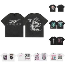 2024 T shirt mens designer t shirts women trendy design with human head letter print Street graffiti foil print Vintage Black Loose Tee summer