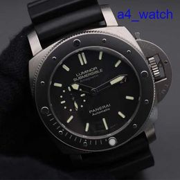 Panerai Dress Wrist Watch Submersible Series 44MM Sport Men's Black Glow-in-the Dark Waterproof Rubber Date Display Luxury Watch Black Ring Black Disc Tape PAM00389