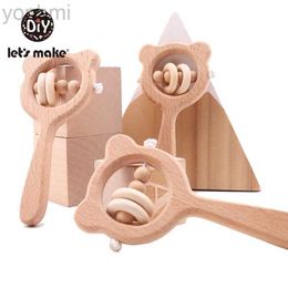 Mobiles# Wooden Rattle Baby Toys 1pc Beech Bear Hand Teething Wooden Ring Baby Rattles Play Gym Montessori Toy Stroller Educational Toys d240426