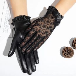 Summer Leather Sexy Dressy Gloves Sunscreen for Women Breathable Lace Full Finger Gloves for Ladies Riding Motorcycle