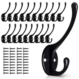 Hooks 20Pack Black Wall For Hanging Metal Coat Mounted Retro Double Heavy Duty Hanger With 40 Screws Durable