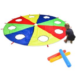 Karts Rainbow Parachute Parachute 6 Feet, Play Parachute Outdoor Game (W Mouse) Activity Toy with 3x Air Sticks 2M