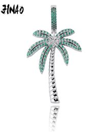 JINAO Fashion Iced Out Palm tree Cubic Zircon Pendant Necklace Gold Silver Color Plated Hip Hop Jewelry for Men Women Gift 2010134799553